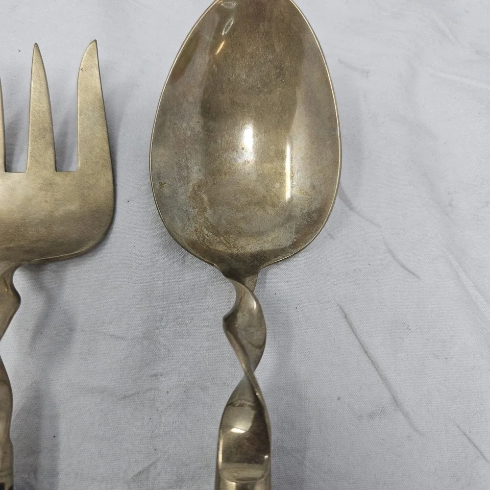 Vtg  Siam Thailand Brass  serving Fork & 2  Spoon, Pie Servire, Meat Server‎